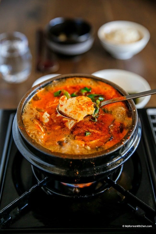 Sundubu Jjigae (Korean spicy soft tofu stew) | MyKoreanKitchen.com