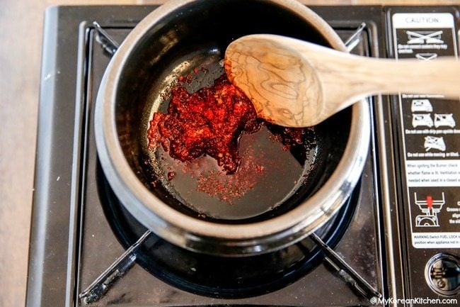 Sundubu Jjigae - Making soup base using chilli sauce